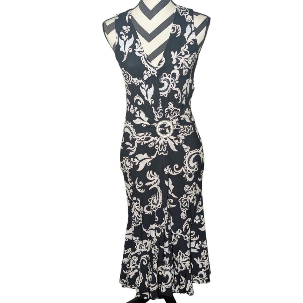 Joseph Ribkoff 8 Black White Ornate Floral Maxi Dress